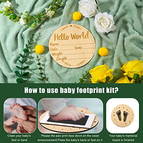 Wooden Baby Birth Announcement Sign with Ink Pad for Newborn Keepsake