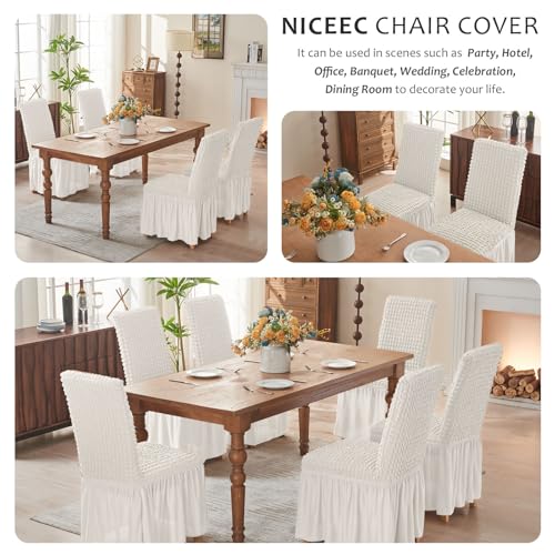 Dining Room Chair Covers Set of 2, High Stretch Slipcovers with Skirt, Machine Washable, White