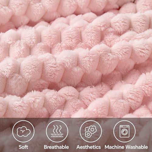 BEDELITE Soft 3D Jacquard Plush Throw Blanket for Couch - 50x60 Pink