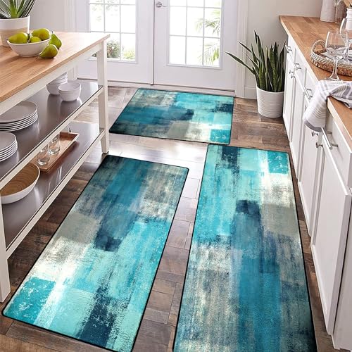 3-Piece Abstract Kitchen Mat Set, Washable Non-Slip Floor Rugs
