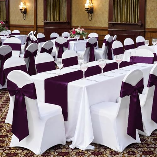 12-Pack Plum Satin Table Runners 108 Inch Wedding Party Decor
