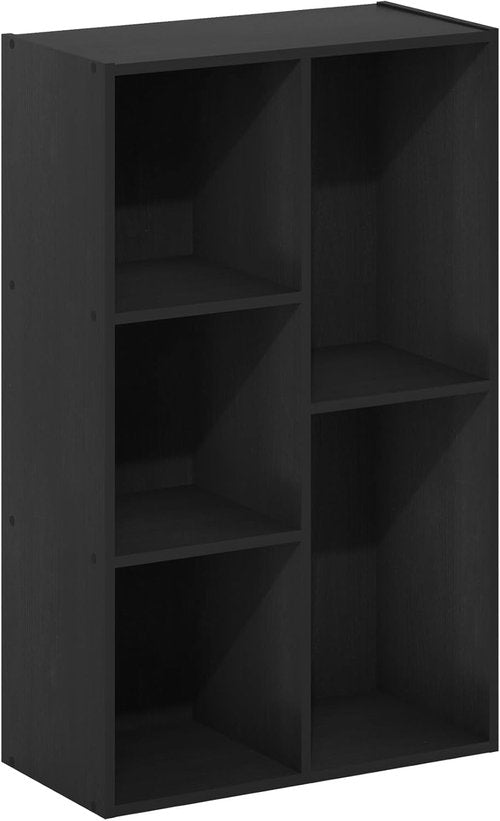 Furinno LUDER Bookshelf - 5-Cube Reversible Bookcase for Easy Assembly | Blackwood Finish, 9.4 x 19.5 x 31.5