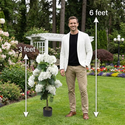 3 Ft Artificial Hydrangea Topiary Trees, UV Resistant Potted Faux Plant - 2 Pcs
