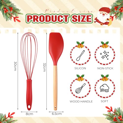 24-Piece Red Silicone Spatula and Whisk Set - 12 Inch Kitchen Utensils for Cooking & Baking