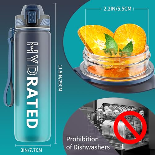32oz Motivational Water Bottle with Straw and Time Marker
