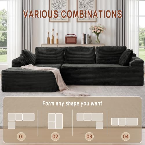 110-Inch Modular Sectional Sofa with Chaise, Deep-Seat Corduroy Couch