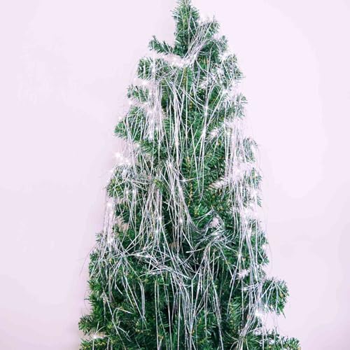 Humyeam 2000-Strand Iridescent Tinsel Icicles - 19.8in, Silver for Christmas Tree, Party & Wedding Decorations (Iridescence)