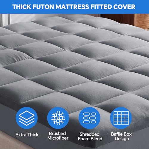 Extra Thick Fitted Futon Mattress Cover - Full Size Grey