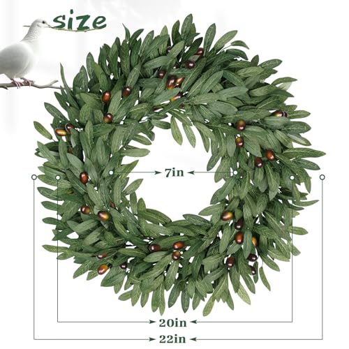 22-Inch Artificial Olive Wreath for Front Door, All-Season Greenery