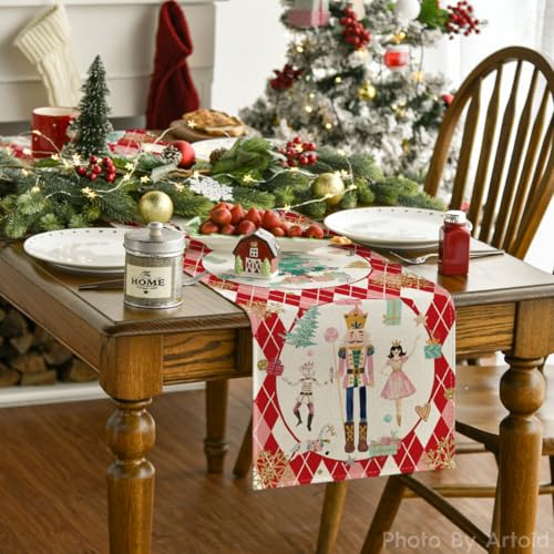Artoid Mode Nutcracker Table Runner 13 x 108 in Red for Christmas & Holiday Decor