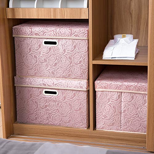 Collapsible Storage Bin with Lid Fabric Cube Organizer Pink
