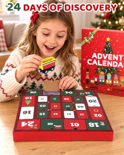 Holidays Toddler Advent Calendar 2026 Wooden Train Set with 24 Magnetic Surprises