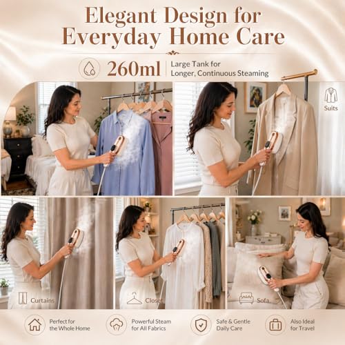 Portable Handheld Garment Steamer, 1500W Travel Fabric Iron with 8 Modes
