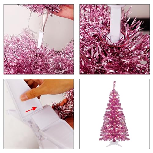 Juegoal Pink 4 ft Pre-lit Christmas Tree with 8 Lighting Modes, Battery Powered