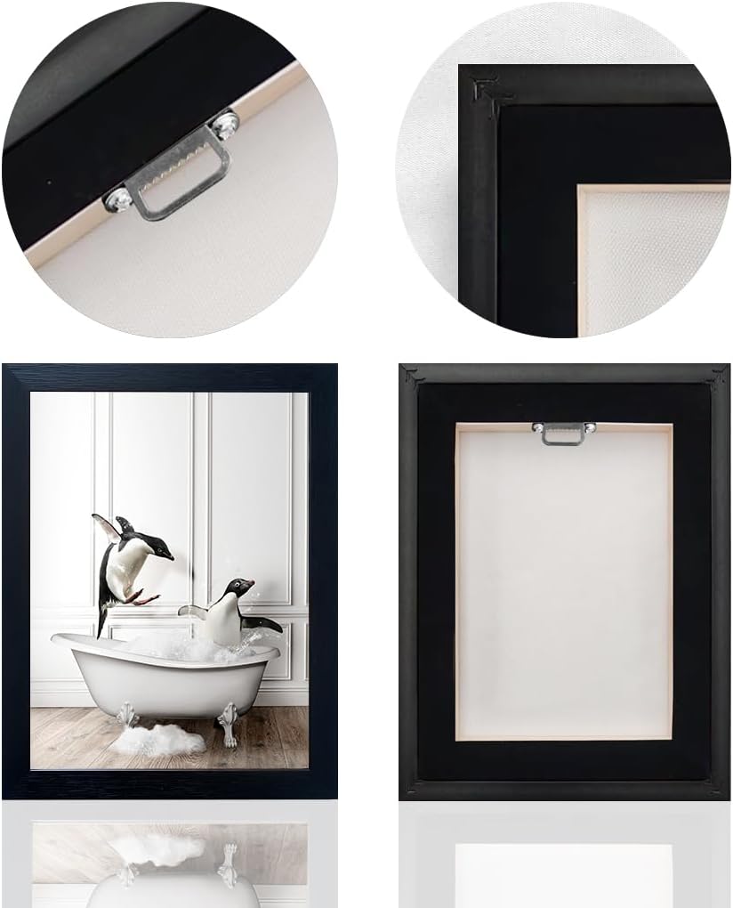 Skiennix Kids Bathroom Decor - Cute Penguin Canvas Print | Funny Black and White Wall Art