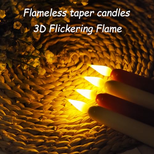 PILLOBOX Ivory Flameless Taper Candles with Remote, 3-Pack, 9.6in, 2AA Battery, 3D Flicker
