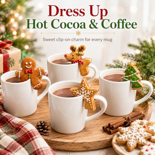Crethinkaty 4 Pcs Christmas Stainless Steel Mug Rim Cookie Cutters – Edges Over the Edge Cup Moulds, Gingerbread Elk Tree Star