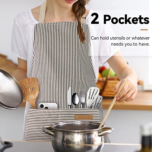 2 Pack Adjustable Bib Cooking Aprons with Pockets for Men and Women