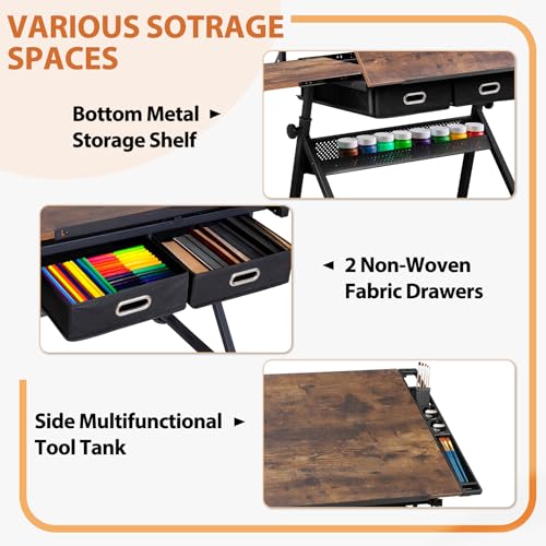 Adjustable Drafting Table Set with Charging Station and Stool