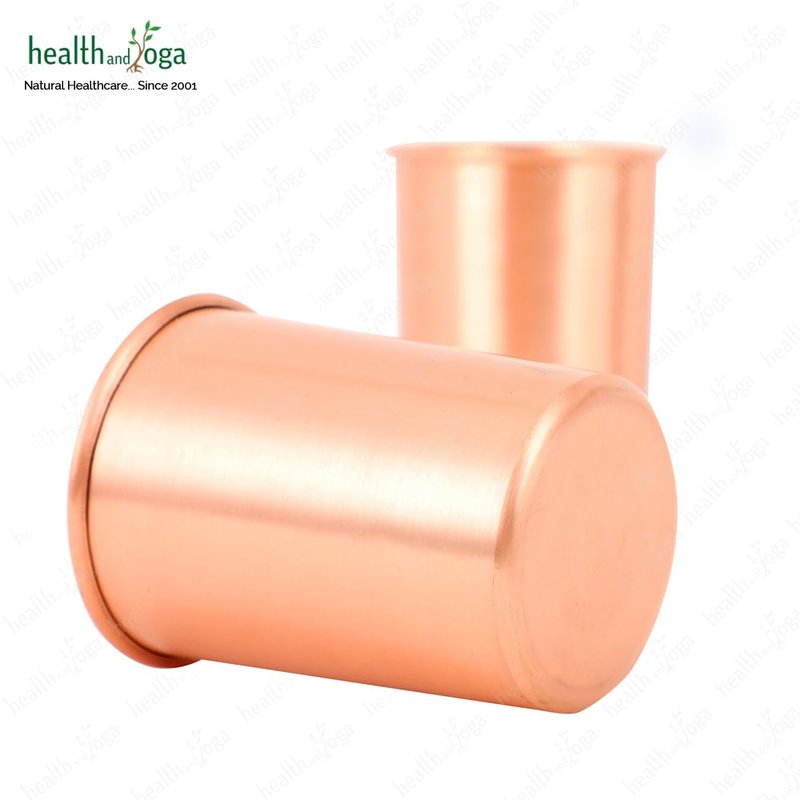 HealthAndYoga™ qCup Pure Copper Tumblers for Drinking - Ayurvedic Health Pure Copper Cups – 2 pcs. set - 250 ml.(8 fl oz) (Plain)