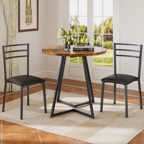 3-Piece Round Dining Table Set with 2 Upholstered Chairs for Small Spaces