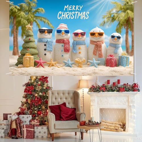 Outdoor Christmas Banner with Snowmen & Palm Trees - Tropical Holiday Yard Decor - Variation 79