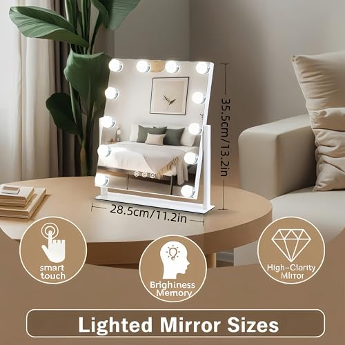 ZBOCAI 13'' x 11'' Lighted Makeup Mirror with 12 Dimmable Bulbs & 3 Color Modes