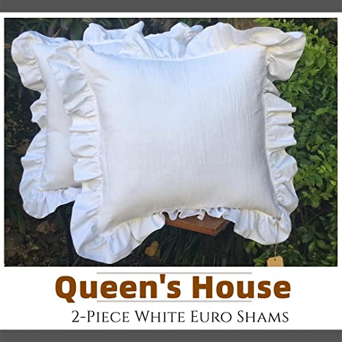Set of 2 Ruffled Euro Shams 26x26 Inch, 100% Cotton Pillow Covers