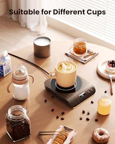 Gaiatop Wood Coffee Mug Warmer, 50W Fast Heating Plate with Adjustable Temp
