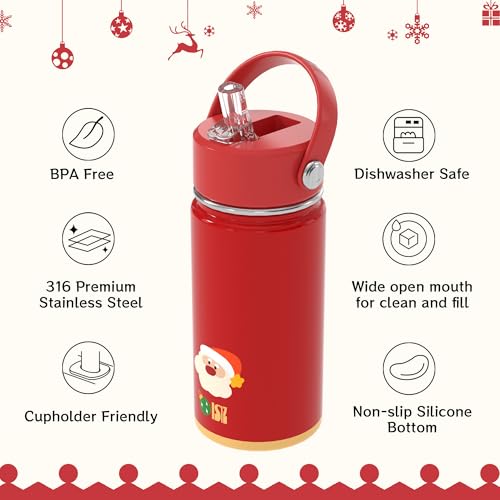 OISIZ 14oz Christmas Water Bottle for Kids — Insulated Stainless Steel Cup with Straw Lid