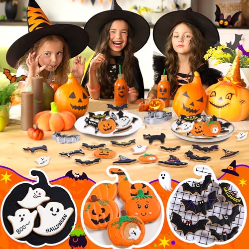 KULENAND Halloween Cookie Cutters Set 15 Pcs - Pumpkin Ghost Bat Cat Witch's Hat