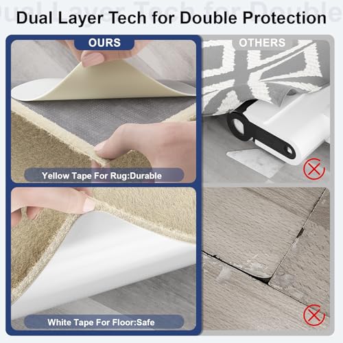 12 PCS Non-Slip Rug Tape Grippers for Hardwood Floors - Reusable Carpet Pads