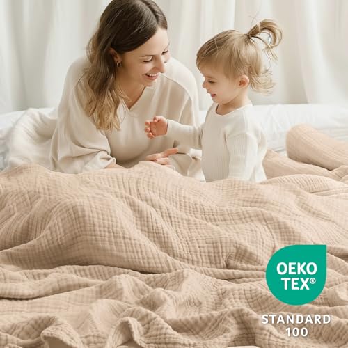 Kozyhvn 6-Layer 100% Cotton Muslin Throw Blanket - 50" x 70" Soft Gauze