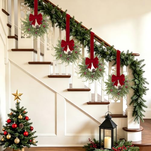 U'Artlines 6 Pcs Mini Christmas Wreaths for Kitchen Cabinets, Green Mistletoe Variant
