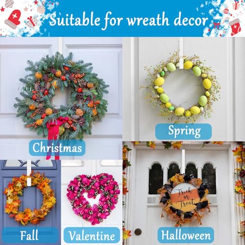 Over the Door Wreath Hangers, 4-Pack (12in & 15in) - White Metal Hooks