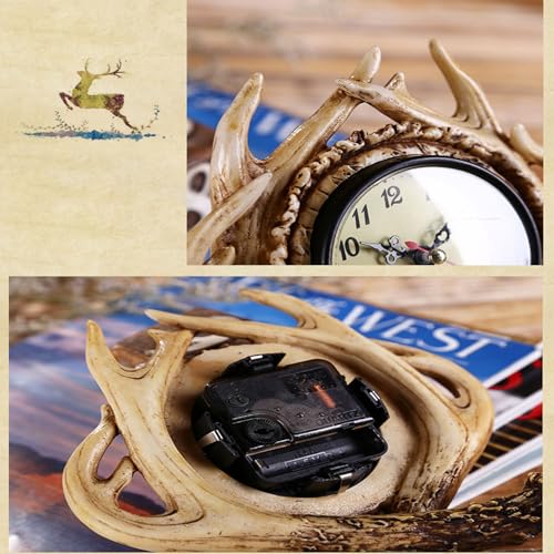 Deer Antler Desk Clock - Silent Resin Table Clock for Home Decor