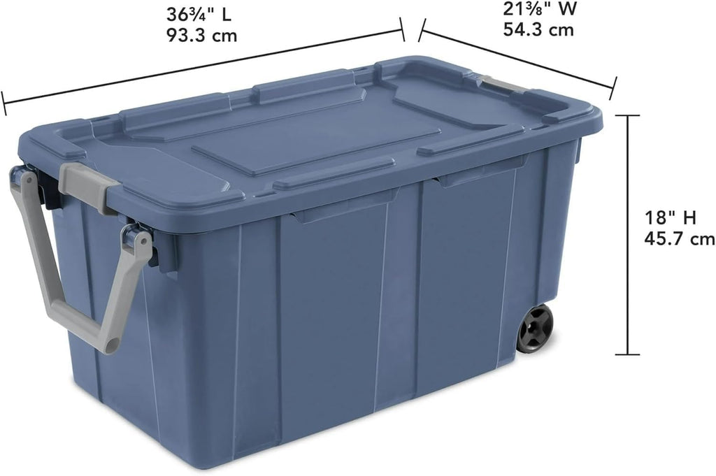 Skiennix 40 Gallon Rolling Storage Bin - Tough Stackable Tote with Lids | Blue Moonlight 2-Pack