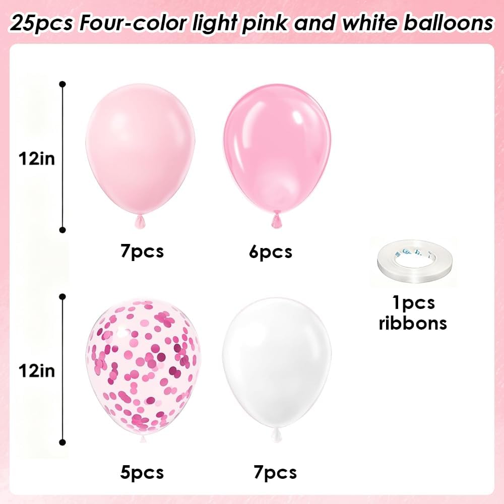 Skiennix 12-Inch Light Pink & White Balloons - Confetti Balloons for Weddings & Baby Showers