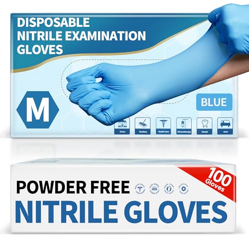 Medical Blue Nitrile Exam Gloves 4 Mil Latex & Powder Free - 100 Pack