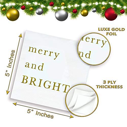 Gold Foil Christmas Cocktail Napkins - 3-Ply Holiday Party Supplies