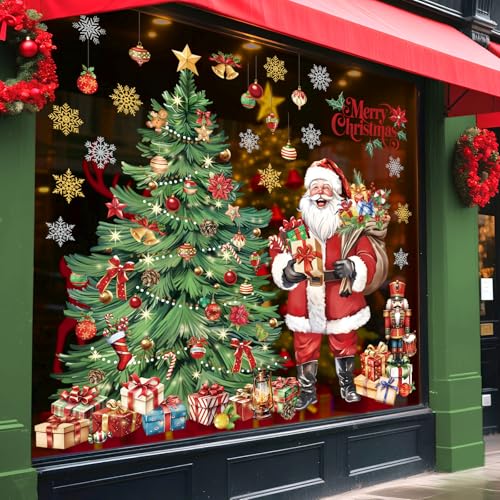 Decalmile Christmas Tree Santa Claus Wall Decals - Holiday Xmas Stickers for Home Decor
