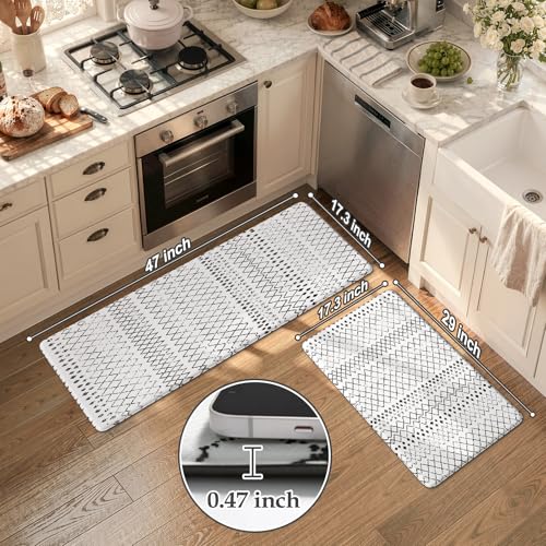 2-Piece Cushioned Anti-Fatigue Kitchen Mat Set, Waterproof Non-Slip Rugs