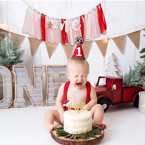ZAIBIANHAO Snowflake Banner Red Christmas Gingerbread High Chair Decoration - 1st Birthday