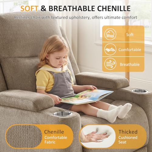 Power Nursery Glider Rocking Chair, Chenille Swivel Recliner with USB Ports