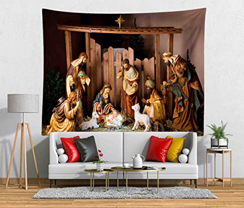 Loccor Christmas Nativity Scene Tapestry 118x96 Inches Holy Night Wall Hanging Religious Decor