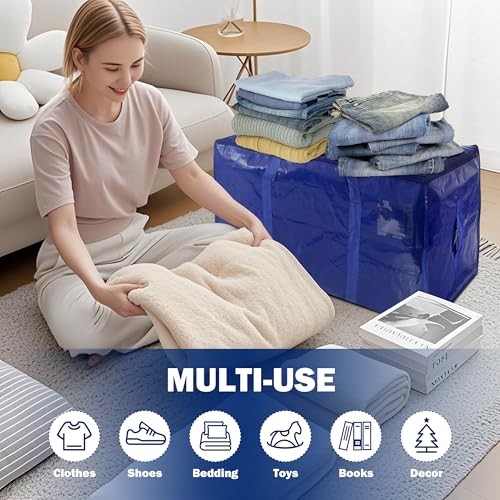 Extra Large Heavy Duty Moving Bags with Zipper and Handles, 24 Gal, Dark Blue - 8 Pack