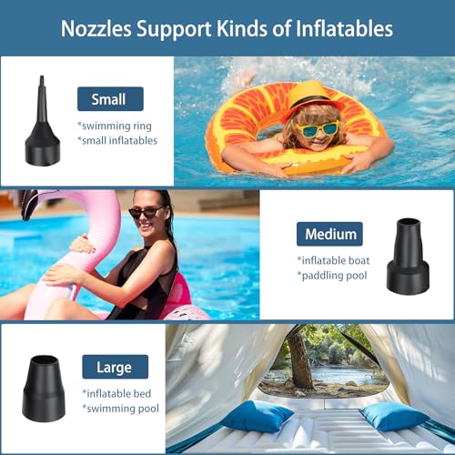 Electric Air Pump for Inflatables - Quick Inflator & Deflator with 3 Nozzles, 110V