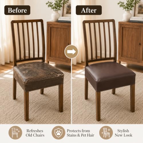 Waterproof Dining Chair Seat Covers, 4 Pack Faux Leather, 17.7"