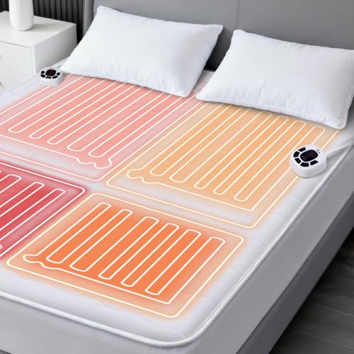 King Size Heated Mattress Pad with Dual Control & 4-Zone Heating