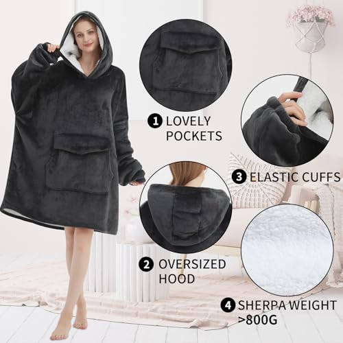 Oversized Wearable Blanket Hoodie - Soft Sherpa Fleece Loungewear
